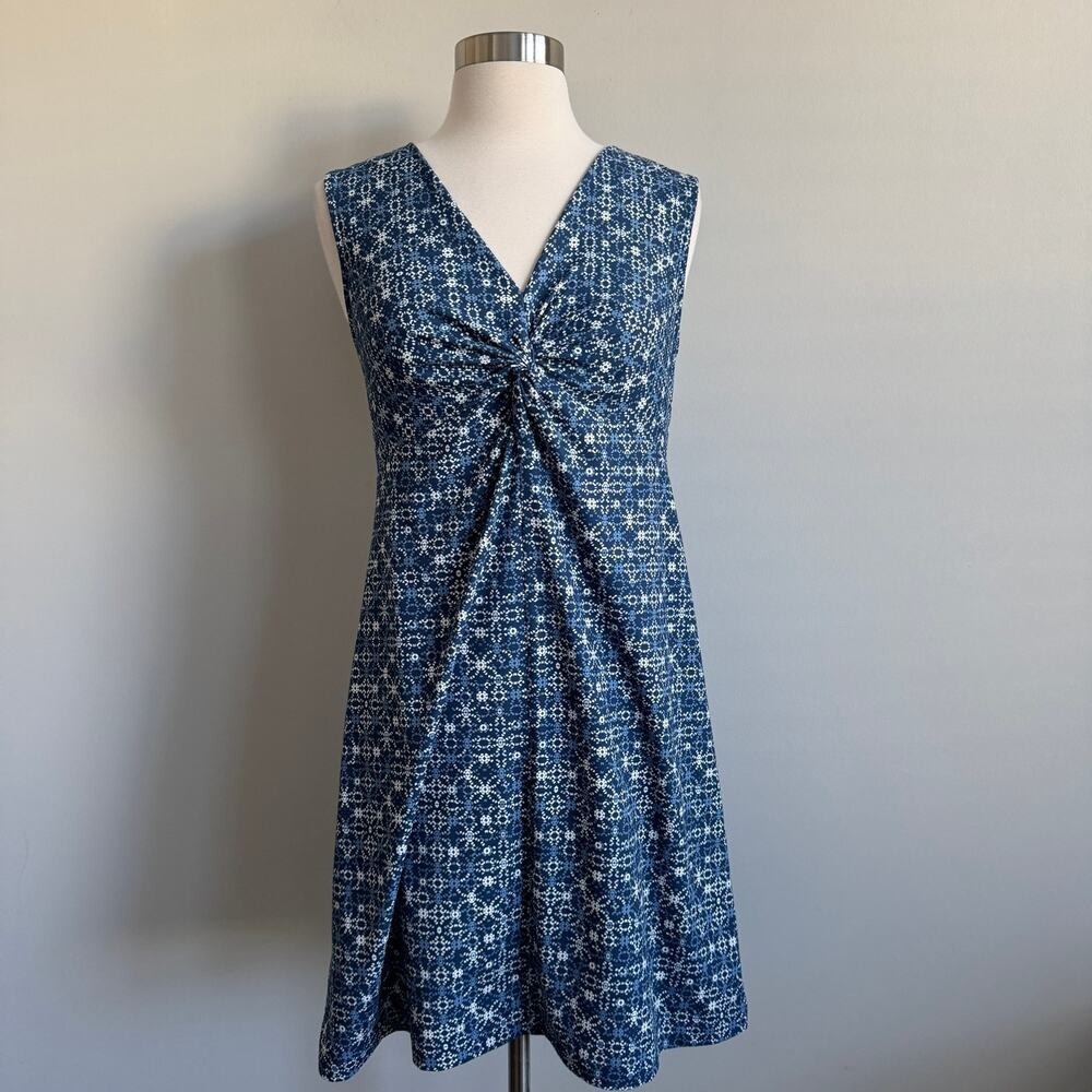 Eddie Bauer Activewear Dress Blue White Knot Front V-Neck Sleeveless PS